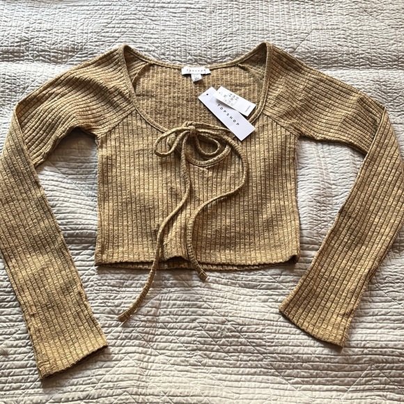 NWT TOPSHOP Front Halter Space Dye Top in Tan XS - Picture 4 of 6